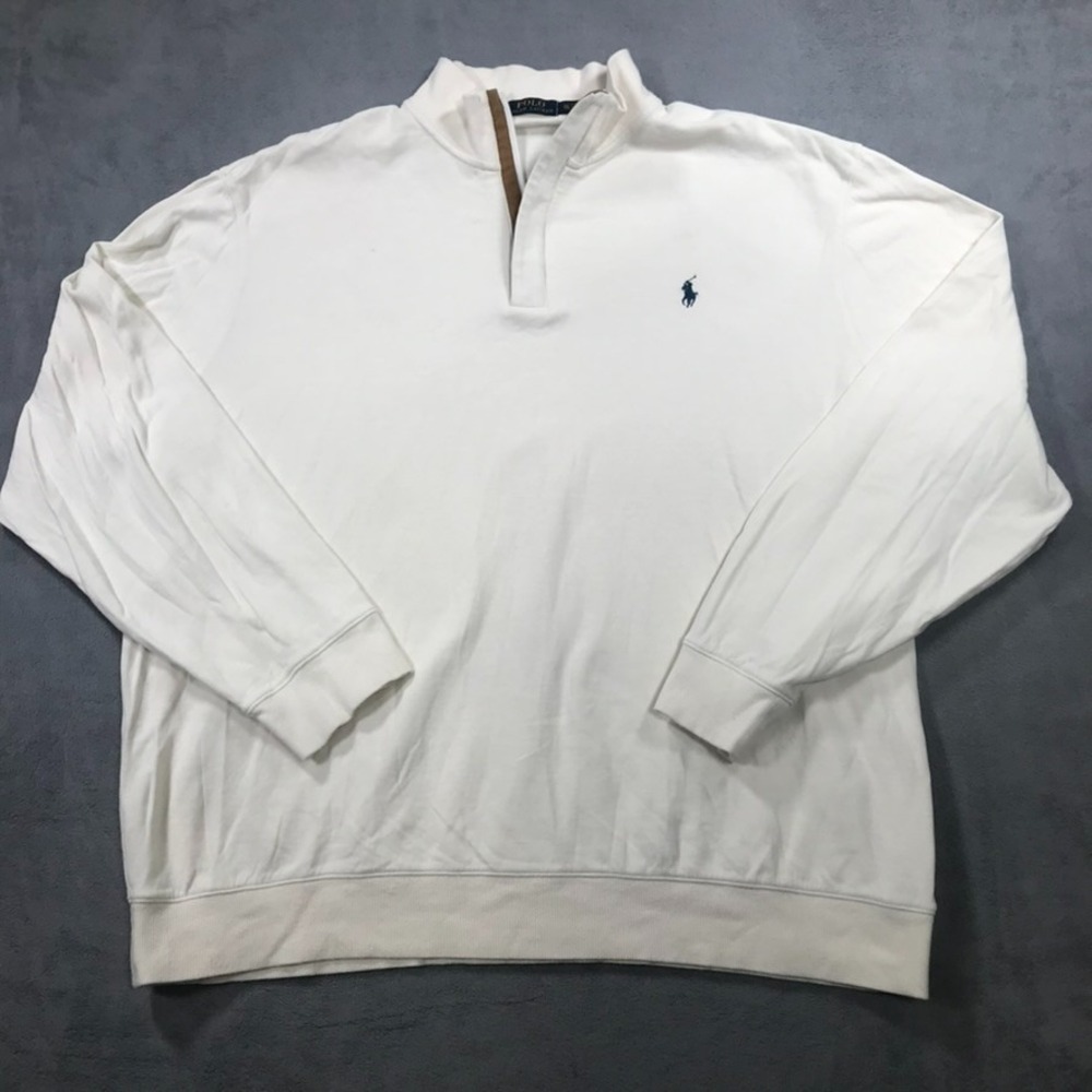 Polo Ralph Lauren Quarter Zip Sweater Men's 2XL XXL Cream Off White Pony Logo